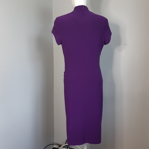 Joseph Ribkoff purple stretchy rouched front vneck short sleeve zip dress 12 - Picture 6 of 10